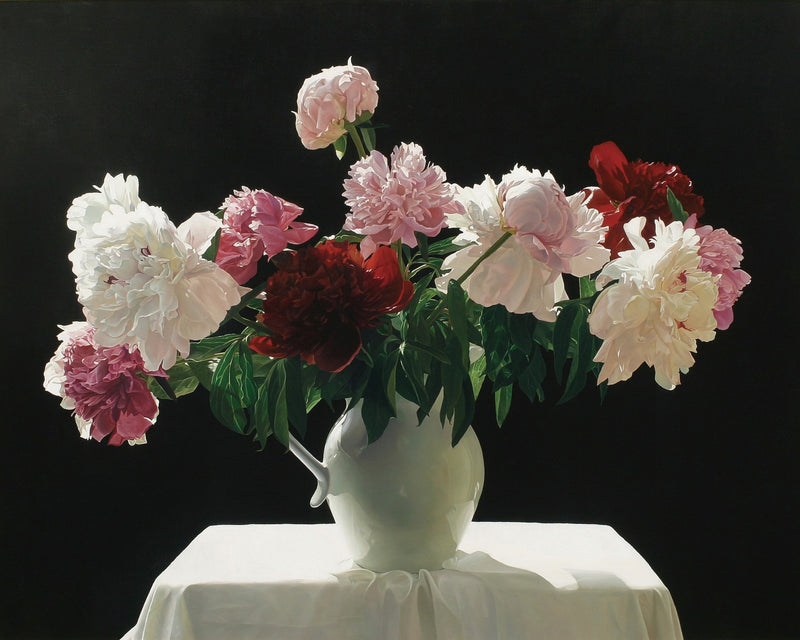 Hand - Painted Peony Bouquet in White Vase – Floral Oil Painting - Oil Painting Haven