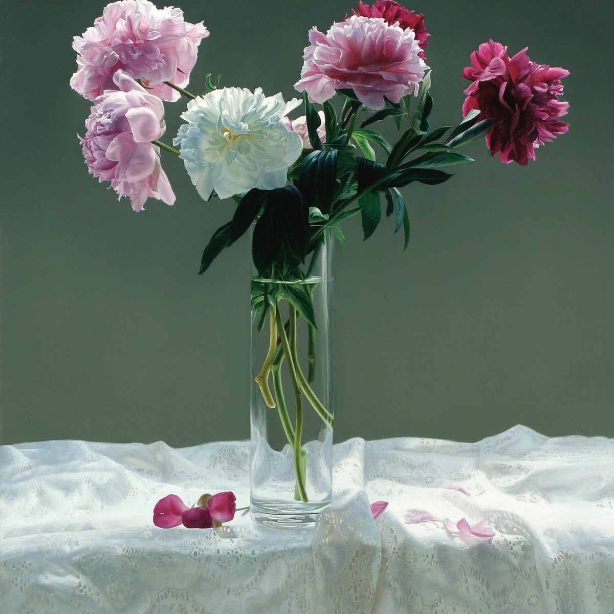 Hand - Painted Pink and White Peonies in Glass Vase – Floral Oil Painting - Oil Painting Haven