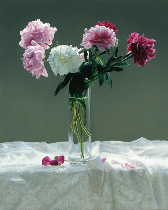 Hand - Painted Pink and White Peonies in Glass Vase – Floral Oil Painting - Oil Painting Haven