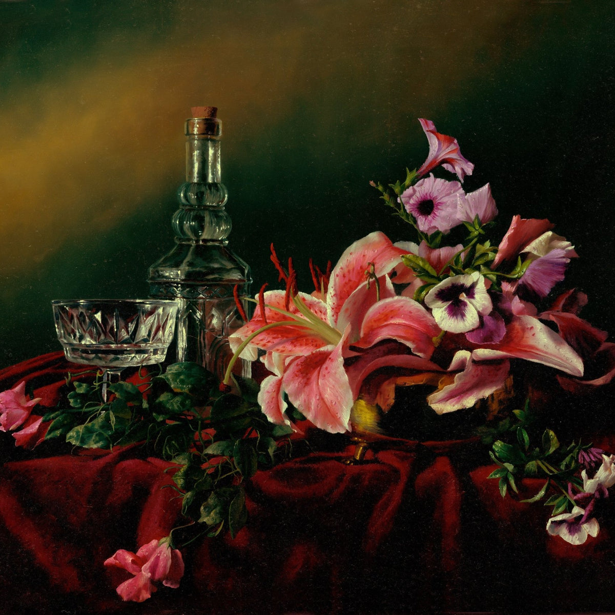 Hand - Painted Pink Lily and Crystal Life – Floral Oil Painting - Oil Painting Haven