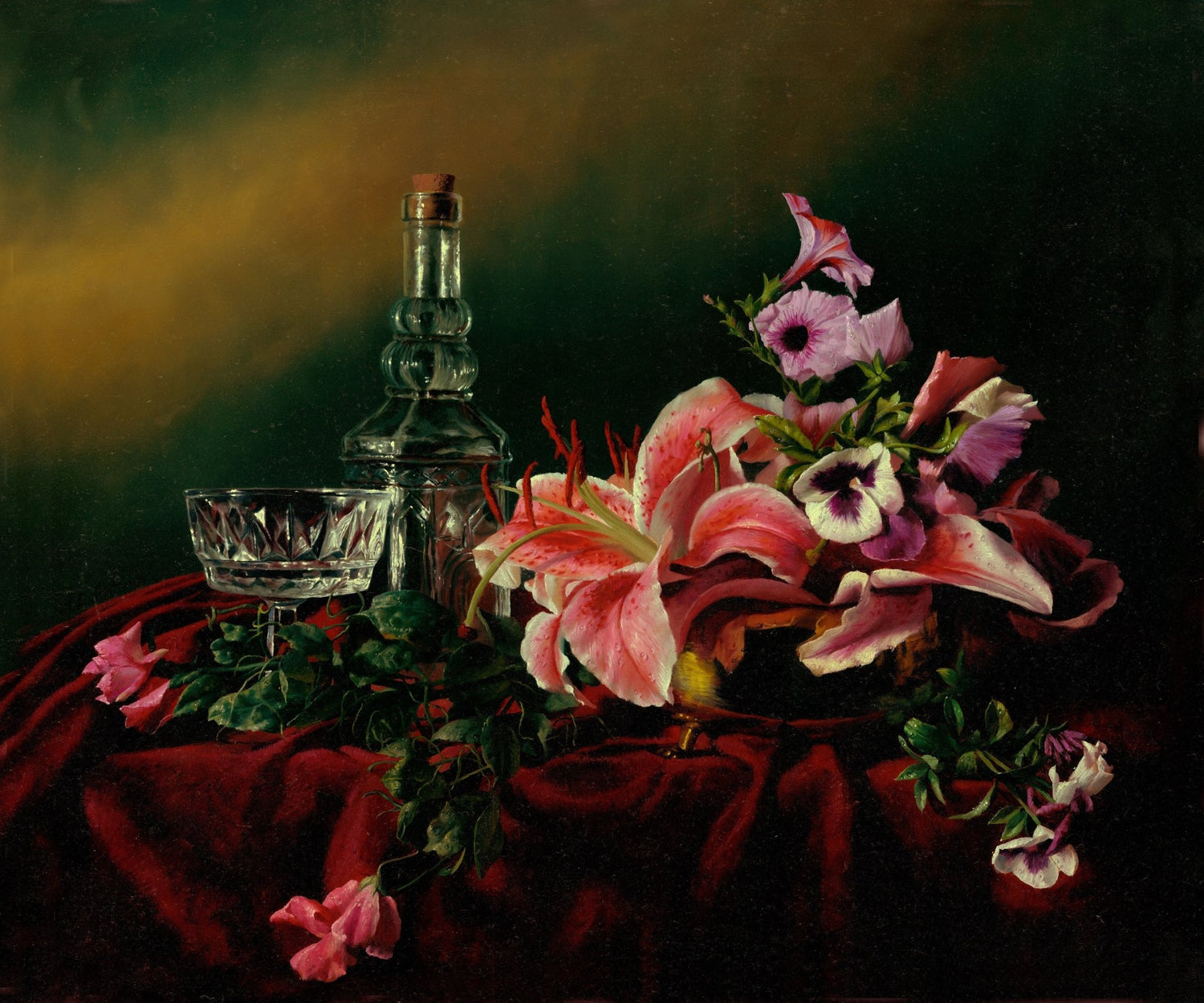 Hand - Painted Pink Lily and Crystal Life – Floral Oil Painting - Oil Painting Haven