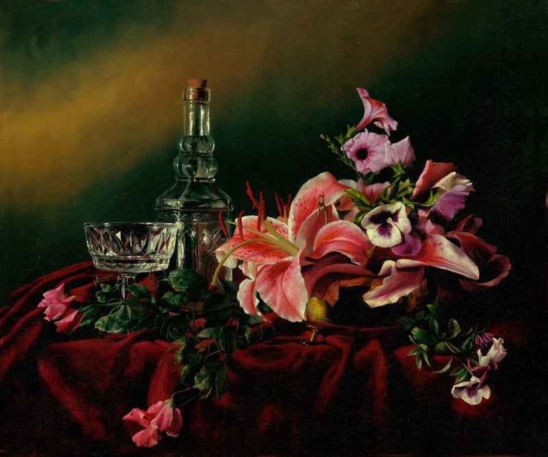 Hand - Painted Pink Lily and Crystal Life – Floral Oil Painting - Oil Painting Haven