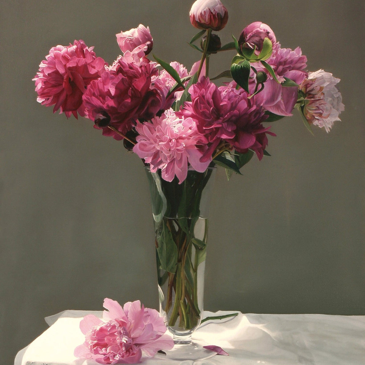 Hand - Painted Pink Peonies in Glass Vase Still Life – Floral Oil Painting - Oil Painting Haven