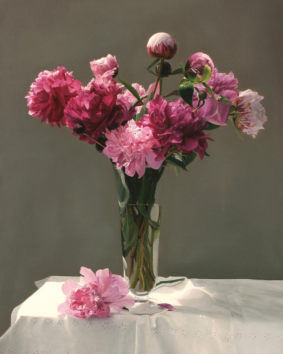 Hand - Painted Pink Peonies in Glass Vase Still Life – Floral Oil Painting - Oil Painting Haven