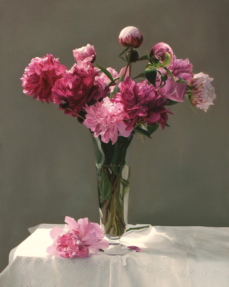 Hand - Painted Pink Peonies in Glass Vase Still Life – Floral Oil Painting - Oil Painting Haven