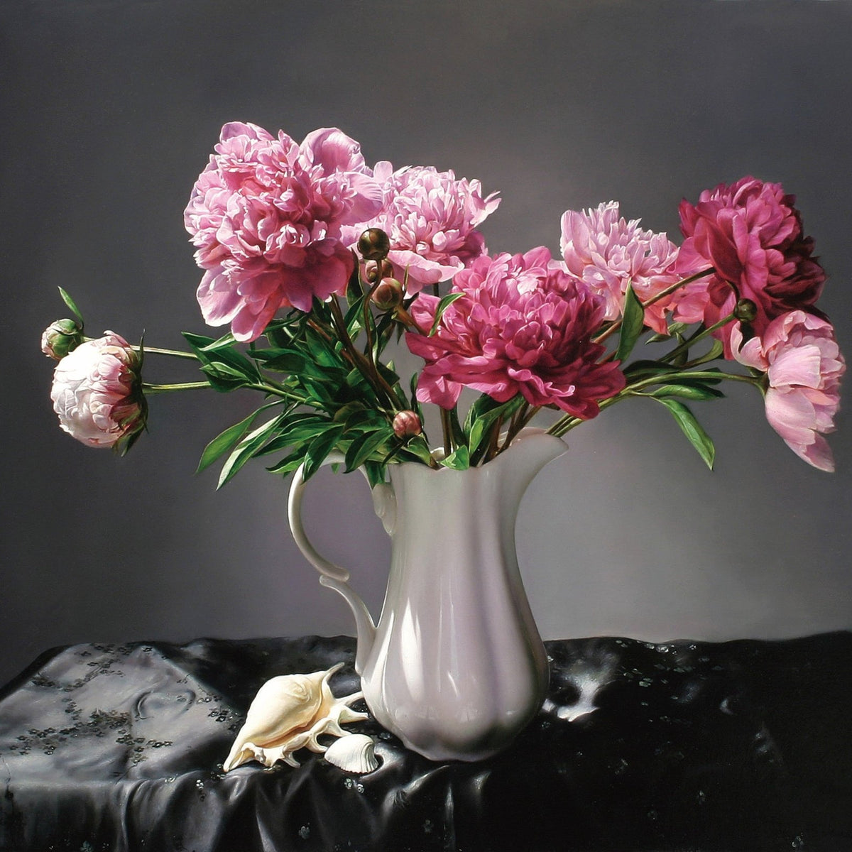 Hand - Painted Pink Peonies in White Pitcher – Floral Oil Painting - Oil Painting Haven