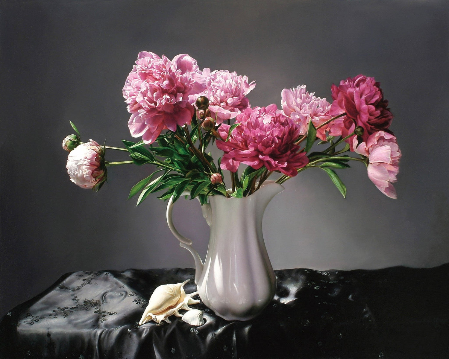 Hand - Painted Pink Peonies in White Pitcher – Floral Oil Painting - Oil Painting Haven
