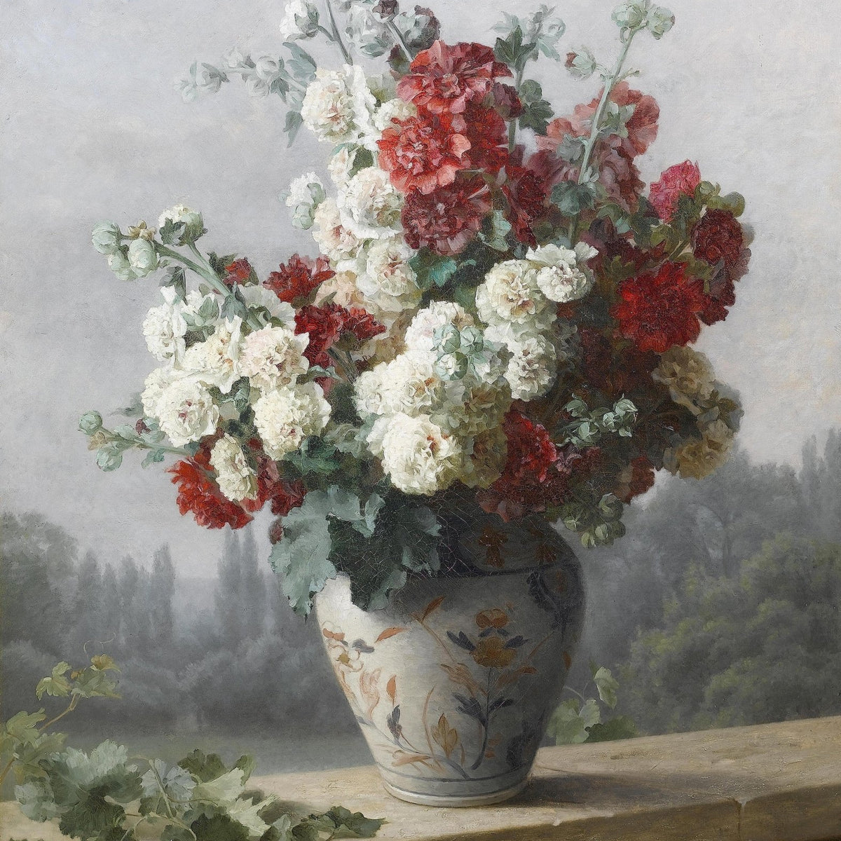 Hand - Painted Red and White Garden Flowers in Vase – Floral Oil Painting - Oil Painting Haven