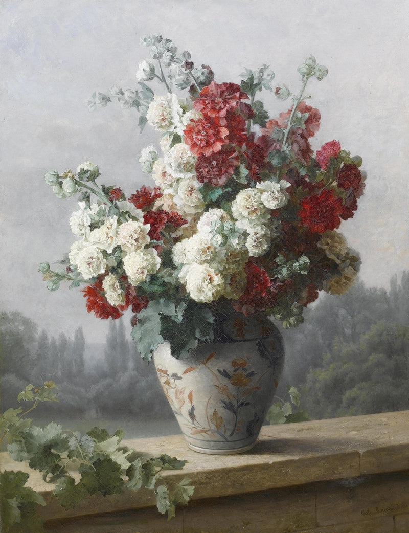 Hand - Painted Red and White Garden Flowers in Vase – Floral Oil Painting - Oil Painting Haven