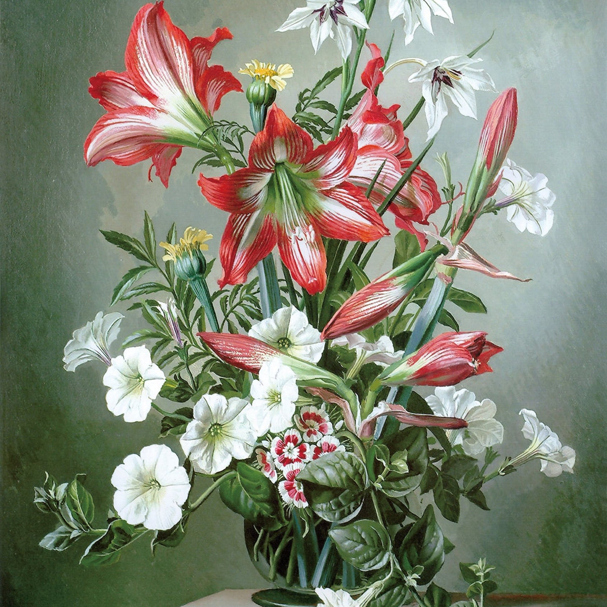 Hand - Painted Red and White Lily Bouquet – Floral Oil Painting - Oil Painting Haven