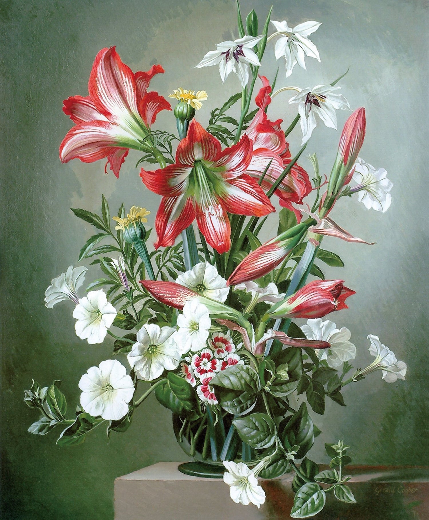 Hand - Painted Red and White Lily Bouquet – Floral Oil Painting - Oil Painting Haven