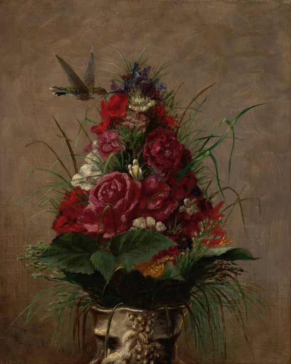 Hand - Painted Red Rose Bouquet with Hummingbird – Floral Oil Painting - Oil Painting Haven