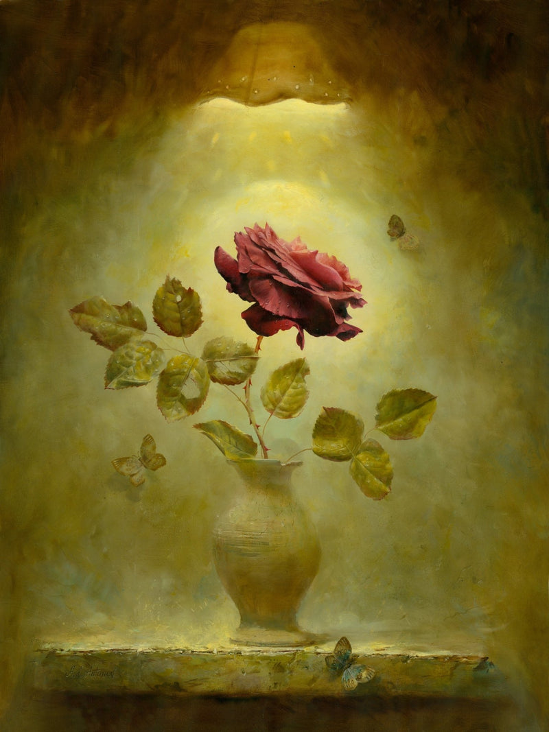 Hand - Painted Red Rose in Vase Still Life – Floral Oil Painting - Oil Painting Haven