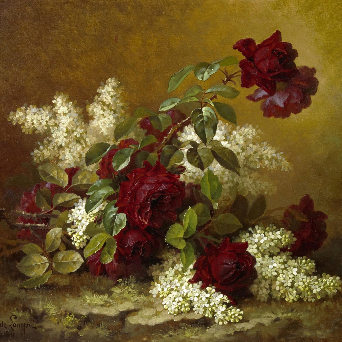 Hand - Painted Red Roses and White Blossoms – Floral Oil Painting - Oil Painting Haven