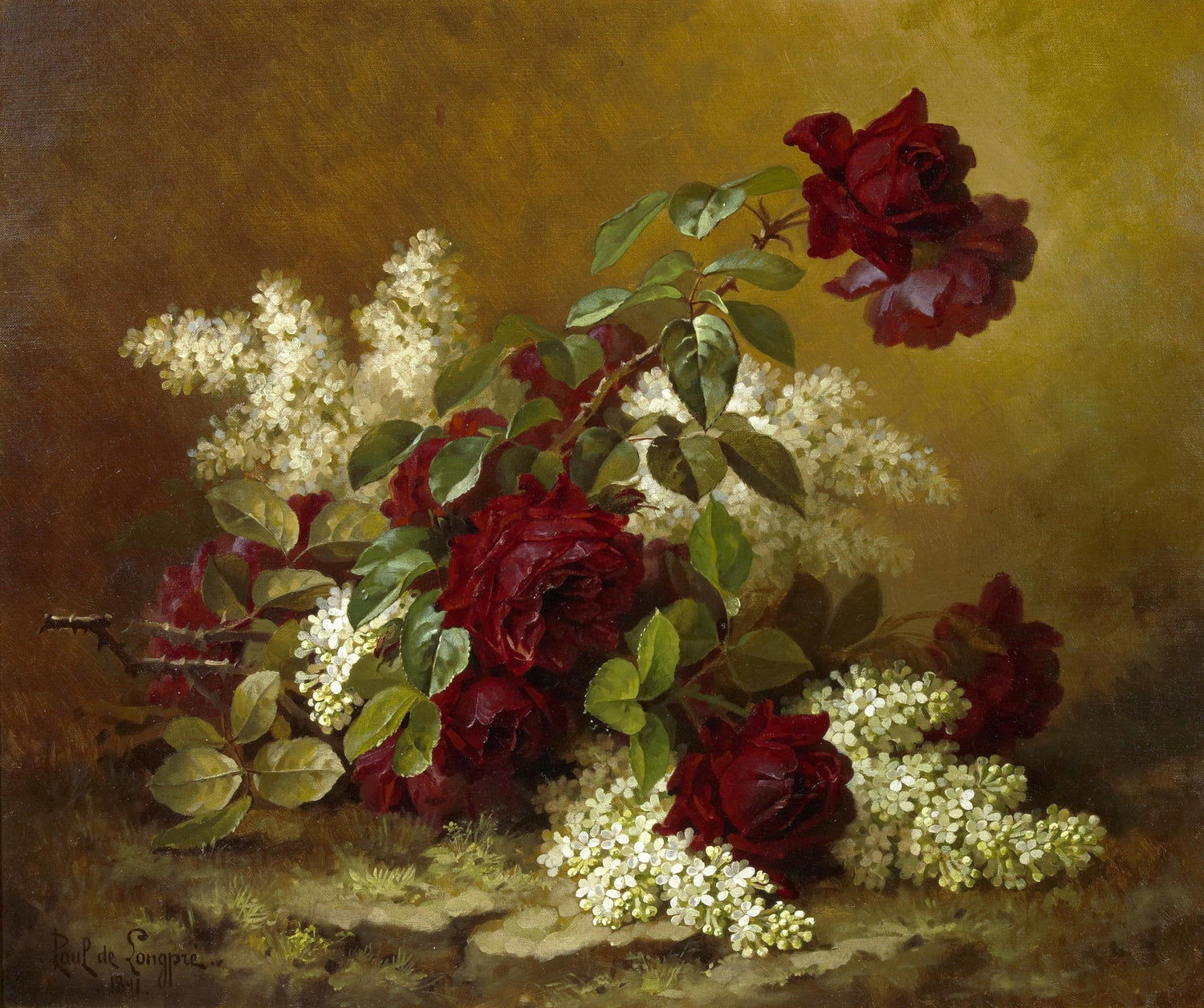 Hand - Painted Red Roses and White Blossoms – Floral Oil Painting - Oil Painting Haven