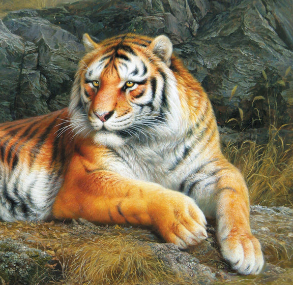 Hand - Painted Resting Tiger Portrait - Animals Oil Painting - Oil Painting Haven