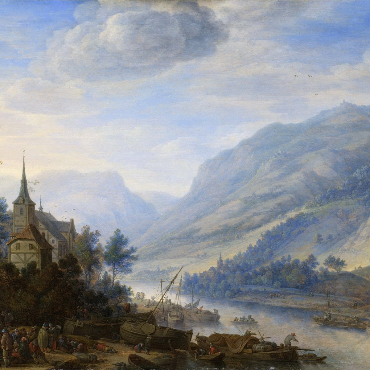 Hand - Painted Rhine River Village View - Landscape Oil Painting - Oil Painting Haven