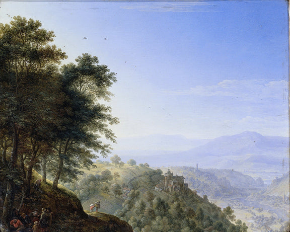 Landscape oil painting of Rhine Valley with castle on hill, textured brushwork, oil on canvas, hand painted details. - Add Frame, Architecture, Canvas, Castle, Hand Painted, Landscape, Made To Order, Mountain, Oil Painting