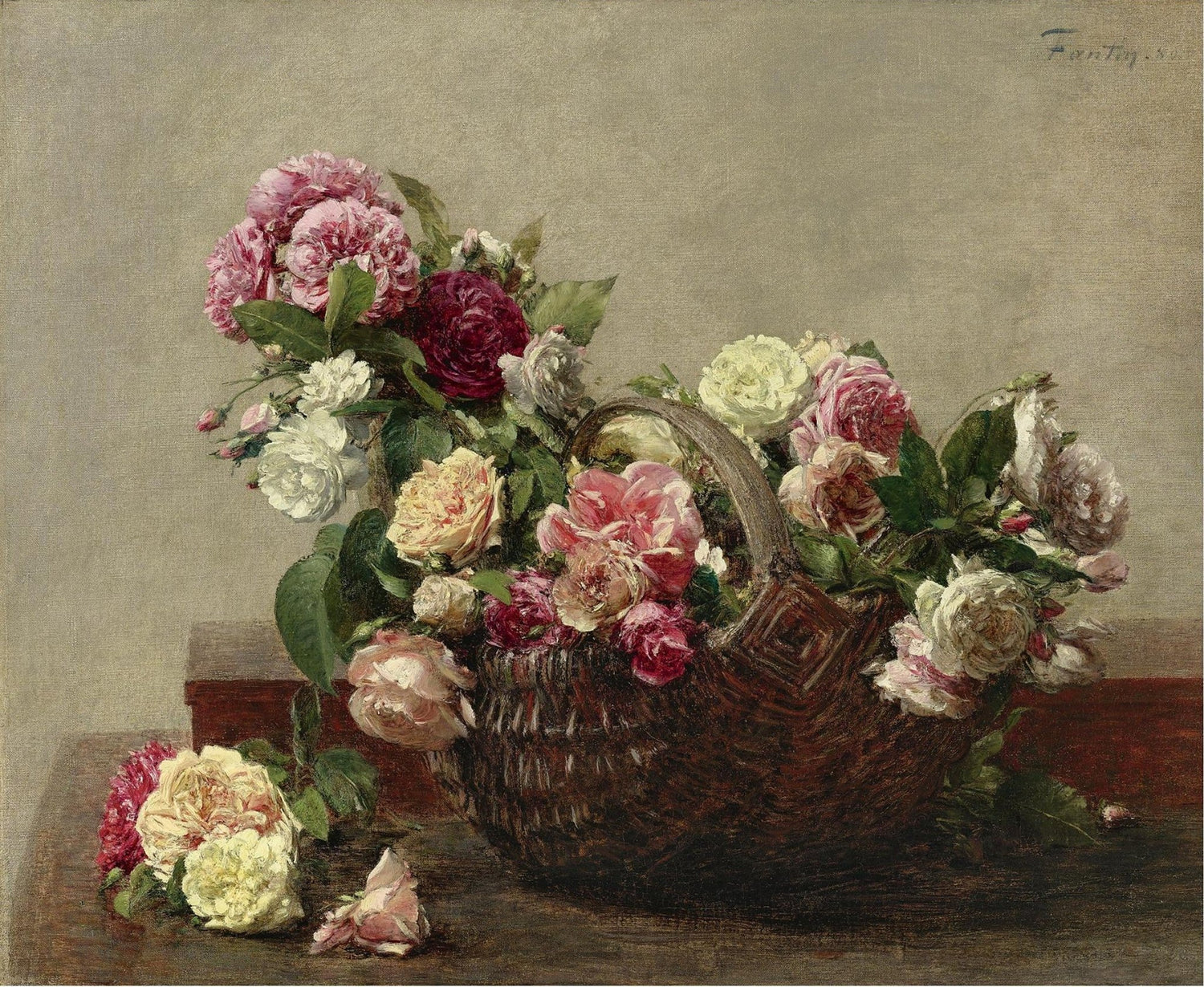Hand - Painted Rose Basket Still Life Art - Floral Oil Painting - Oil Painting Haven