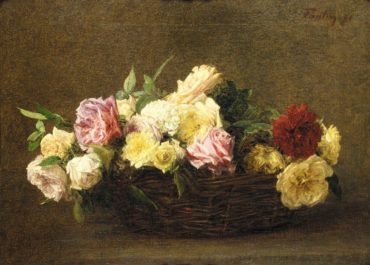 Hand - Painted Rose Basket Still Life Artwork – Floral Oil Painting - Oil Painting Haven