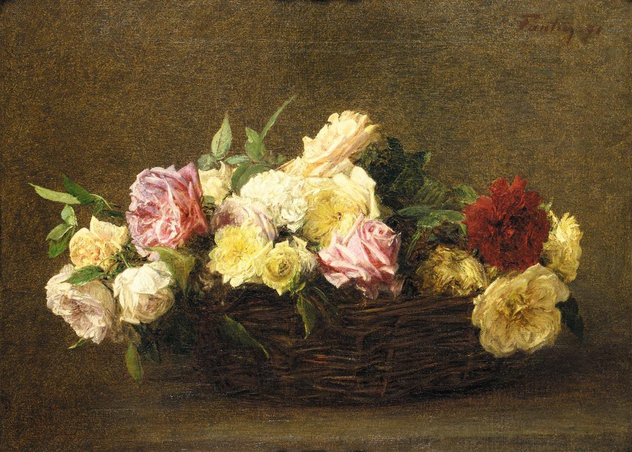 Hand - Painted Rose Basket Still Life Artwork – Floral Oil Painting - Oil Painting Haven