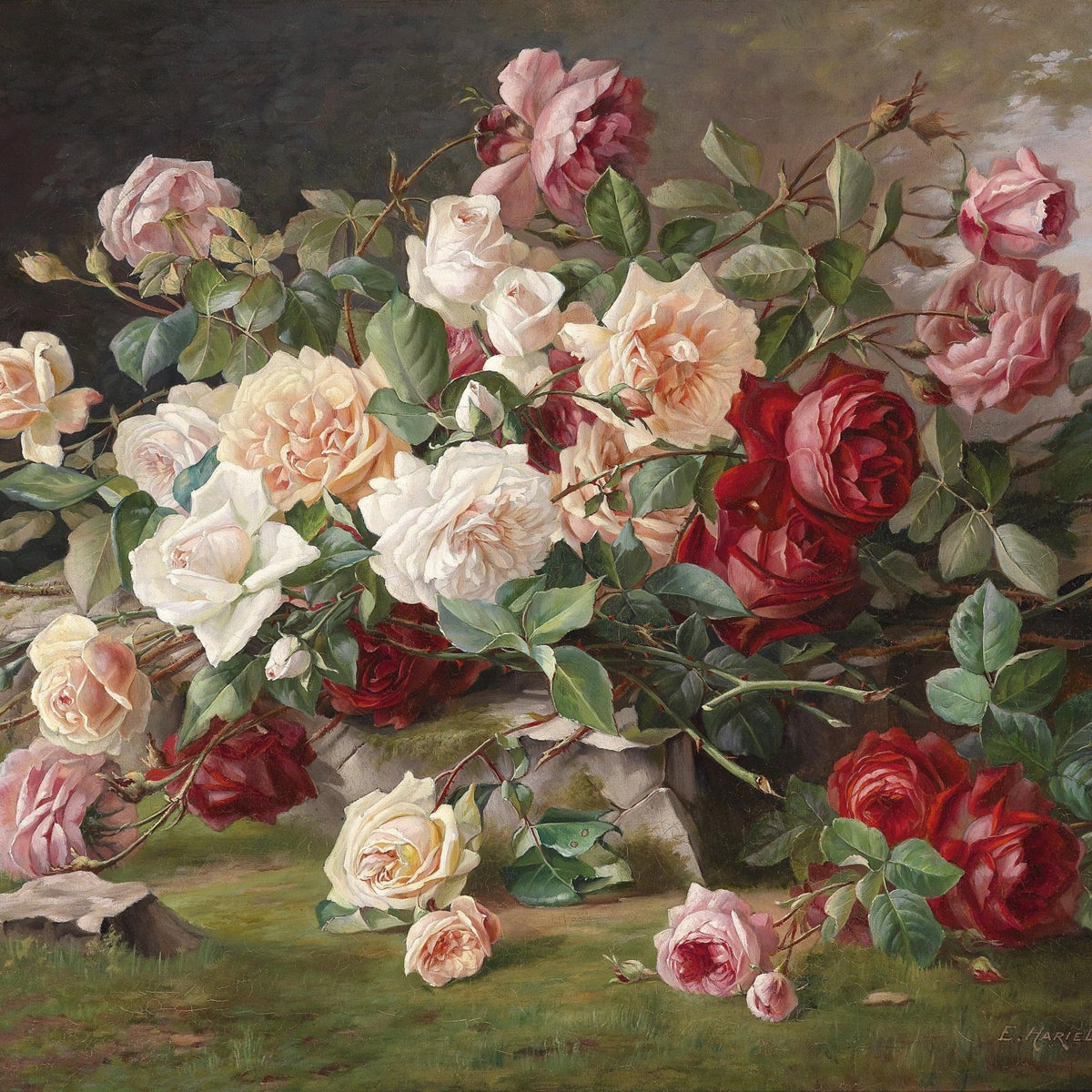 Hand - Painted Rose Bouquet Still Life Scene – Floral Oil Painting - Oil Painting Haven