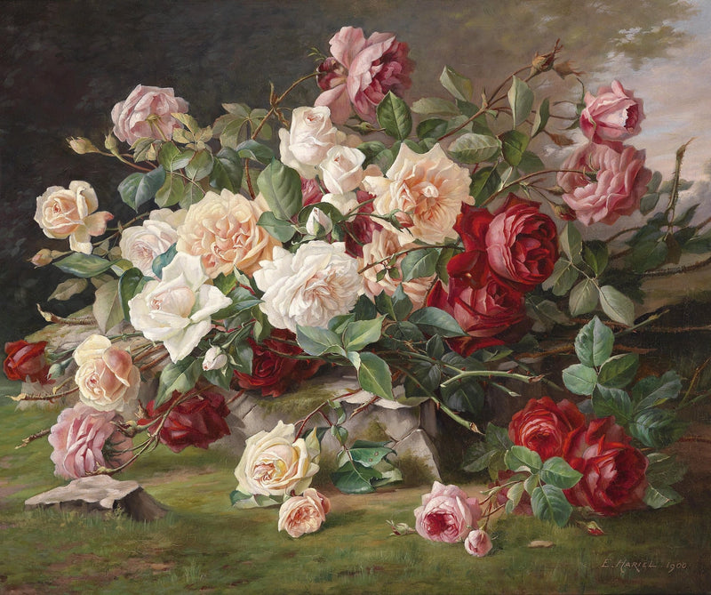 Hand - Painted Rose Bouquet Still Life Scene – Floral Oil Painting - Oil Painting Haven