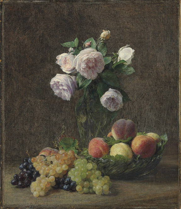 Hand - Painted Roses and Fruit Still Life Art - Floral Oil Painting - Oil Painting Haven