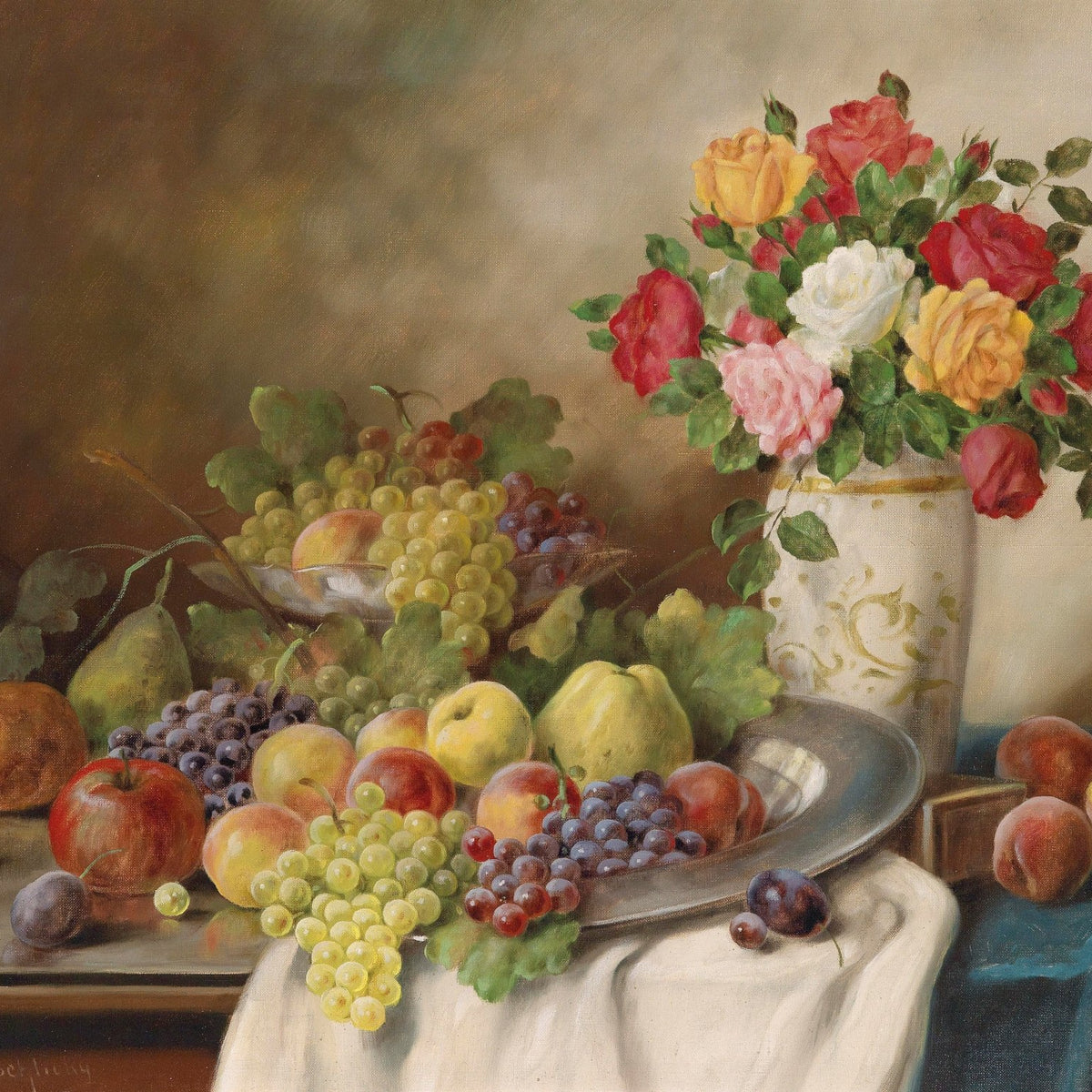 Hand - Painted Roses and Fruit Still Life – Floral Oil Painting - Oil Painting Haven