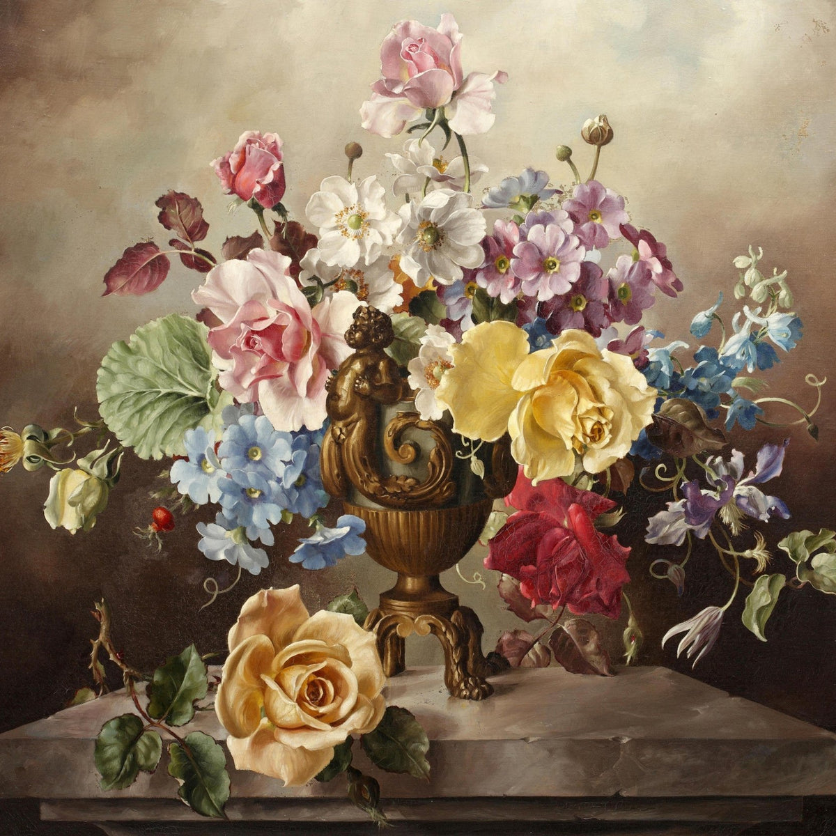 Hand - Painted Roses and Garden Flowers Still Life – Floral Oil Painting - Oil Painting Haven