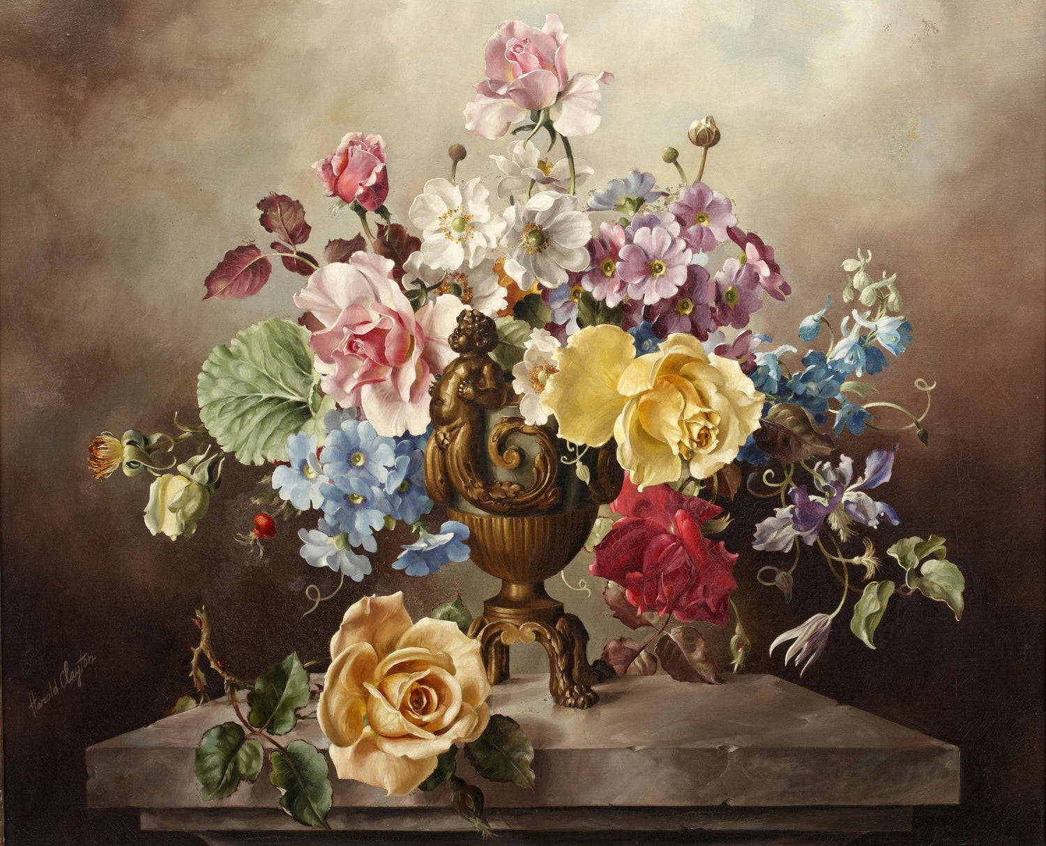 Hand - Painted Roses and Garden Flowers Still Life – Floral Oil Painting - Oil Painting Haven