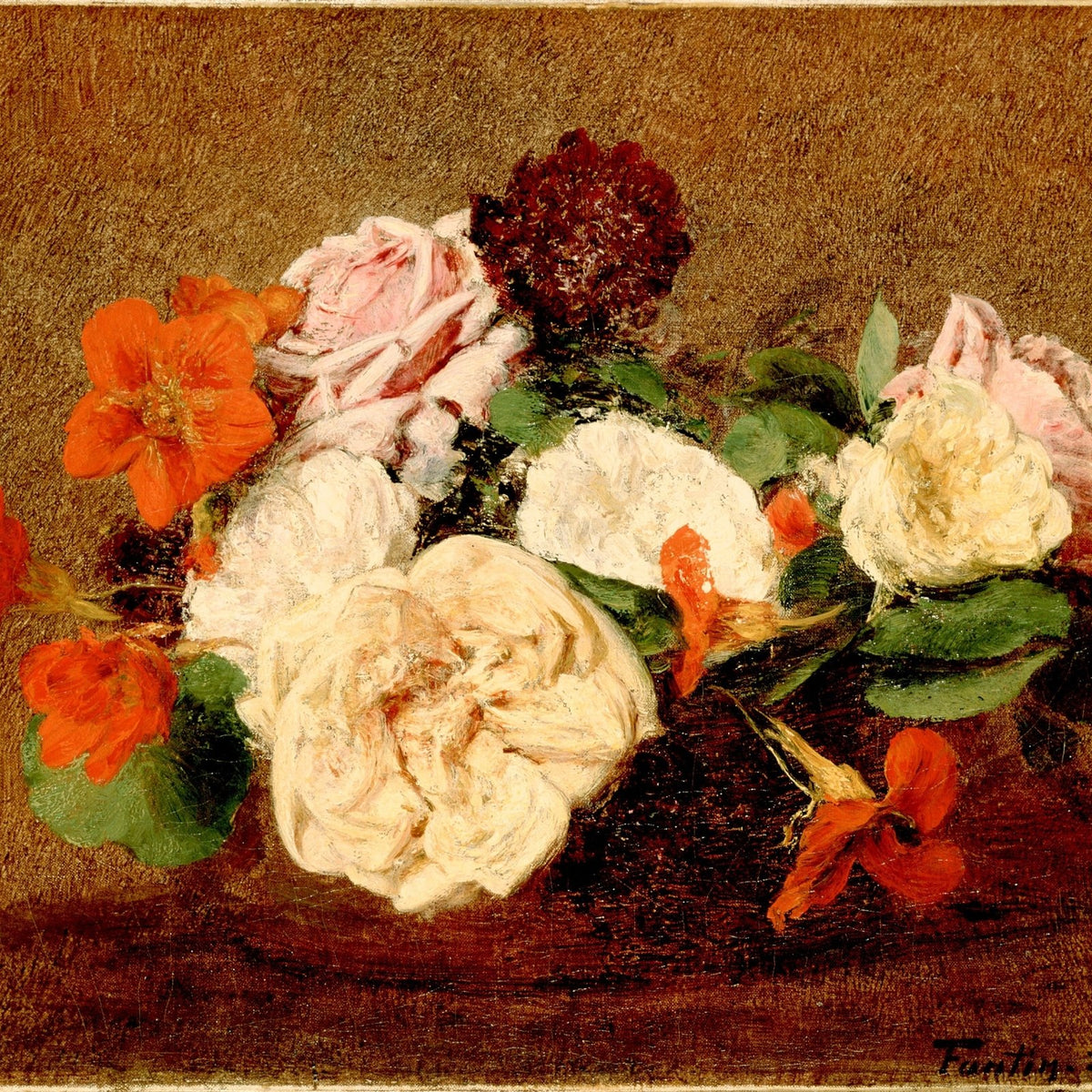 Hand - Painted Roses and Nasturtiums Still Life - Floral Oil Painting - Oil Painting Haven