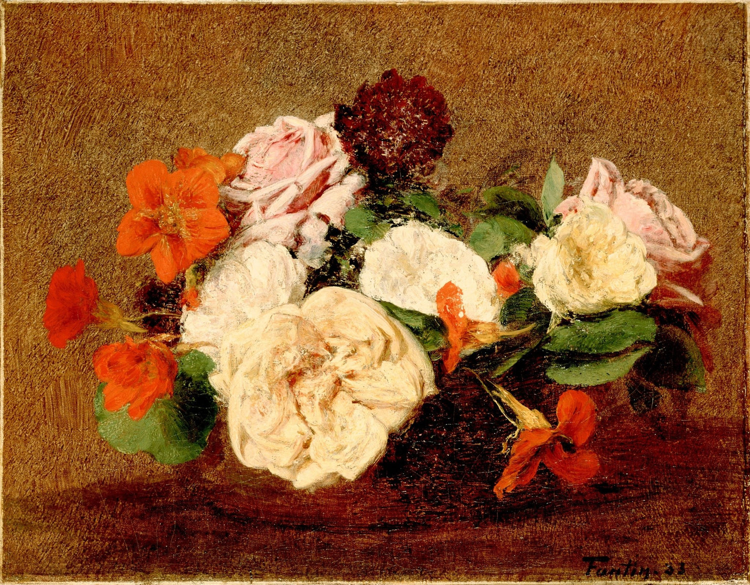 Hand - Painted Roses and Nasturtiums Still Life - Floral Oil Painting - Oil Painting Haven