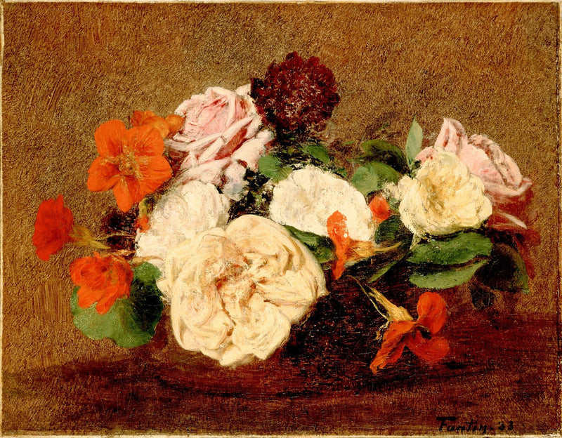 Hand - Painted Roses and Nasturtiums Still Life - Floral Oil Painting - Oil Painting Haven