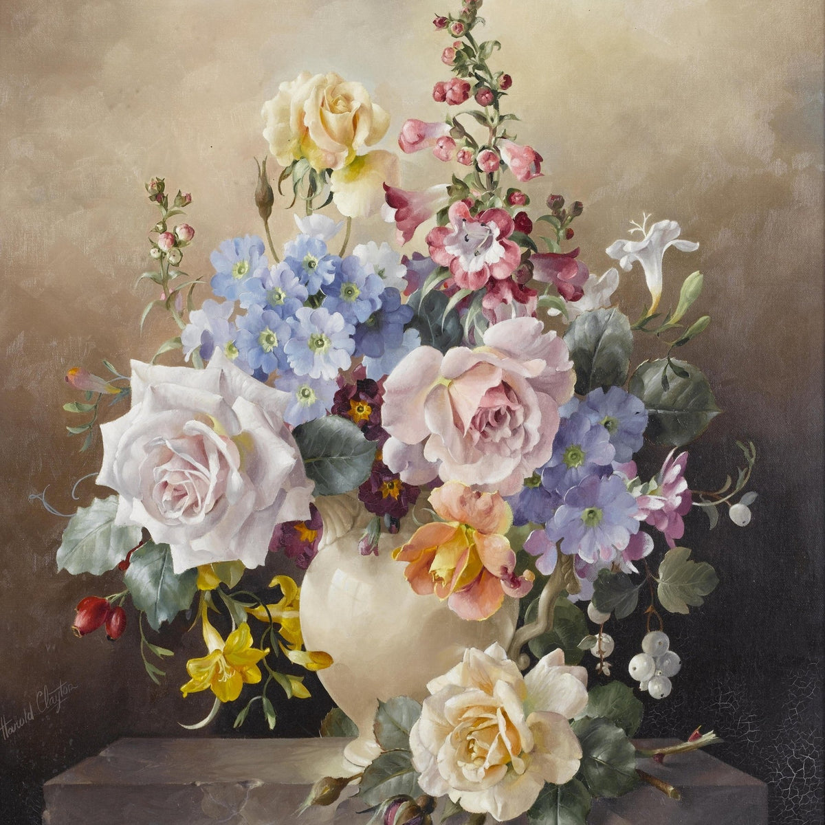 Hand - Painted Roses and Spring Bouquet Vase – Floral Oil Painting - Oil Painting Haven