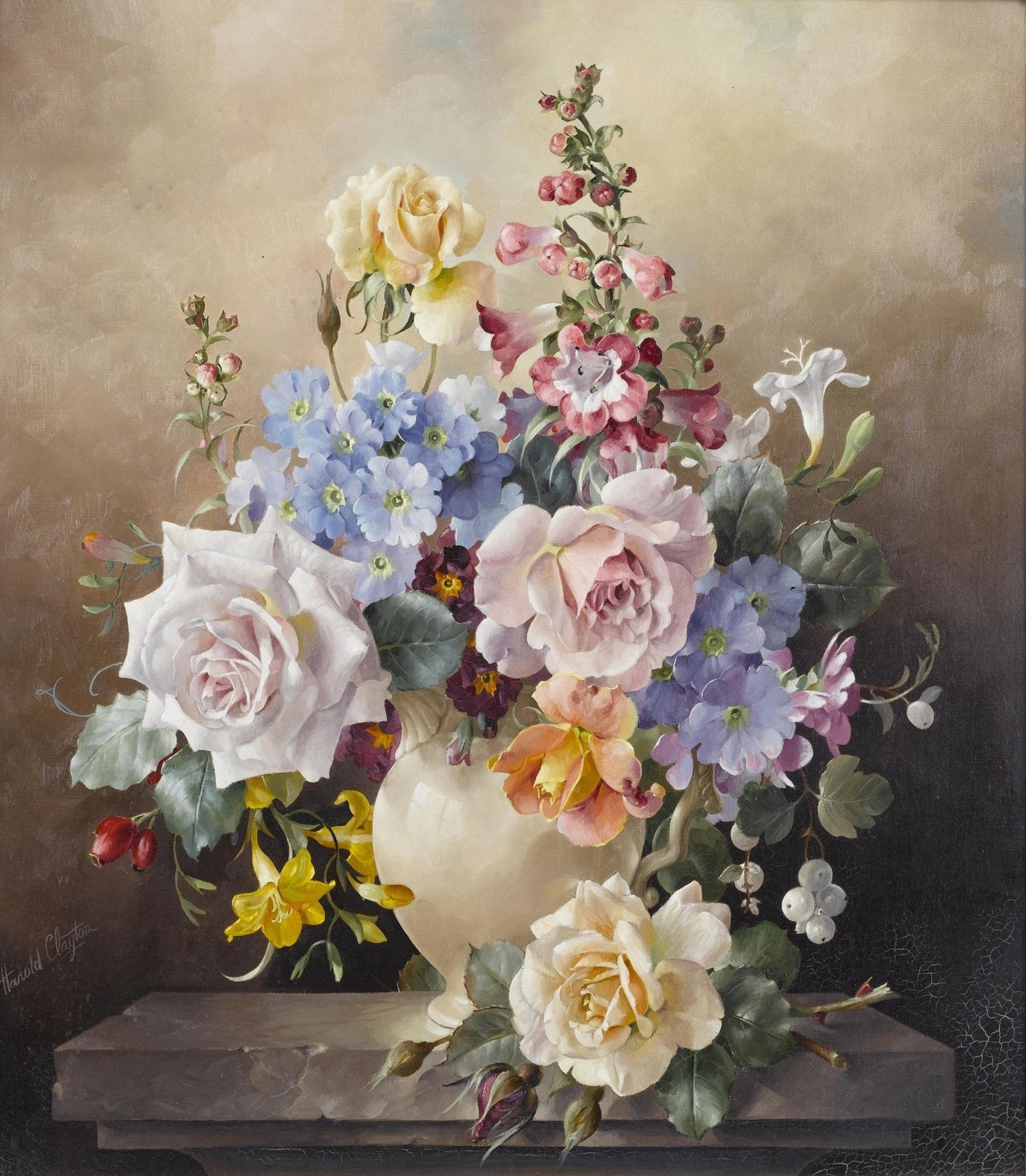 Hand - Painted Roses and Spring Bouquet Vase – Floral Oil Painting - Oil Painting Haven