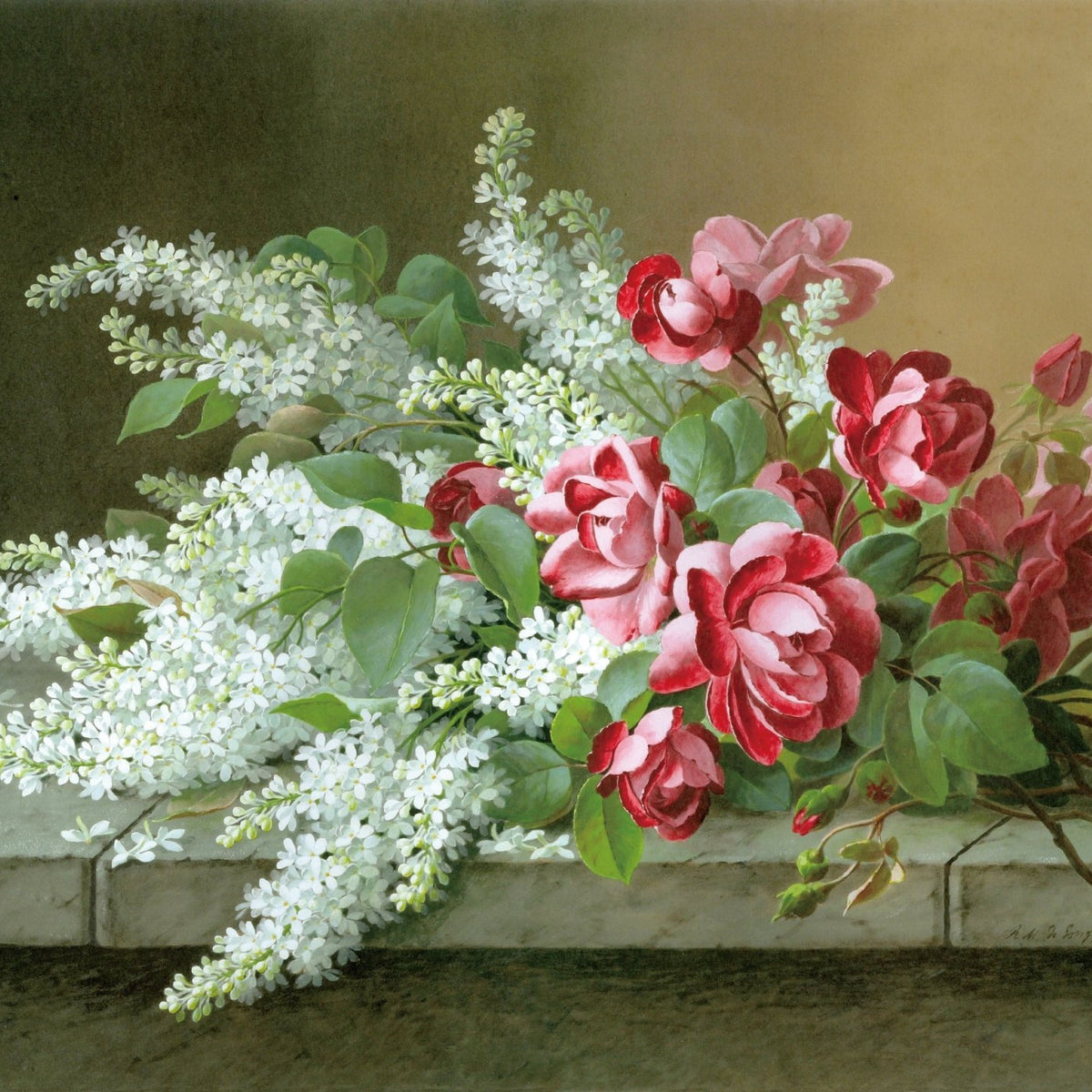 Hand - Painted Roses and White Blossom – Floral Oil Painting - Oil Painting Haven