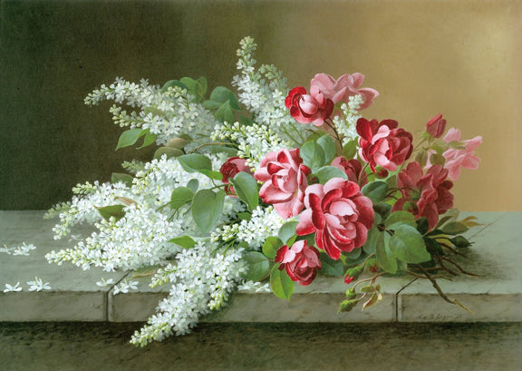 Hand - Painted Roses and White Blossom – Floral Oil Painting - Oil Painting Haven