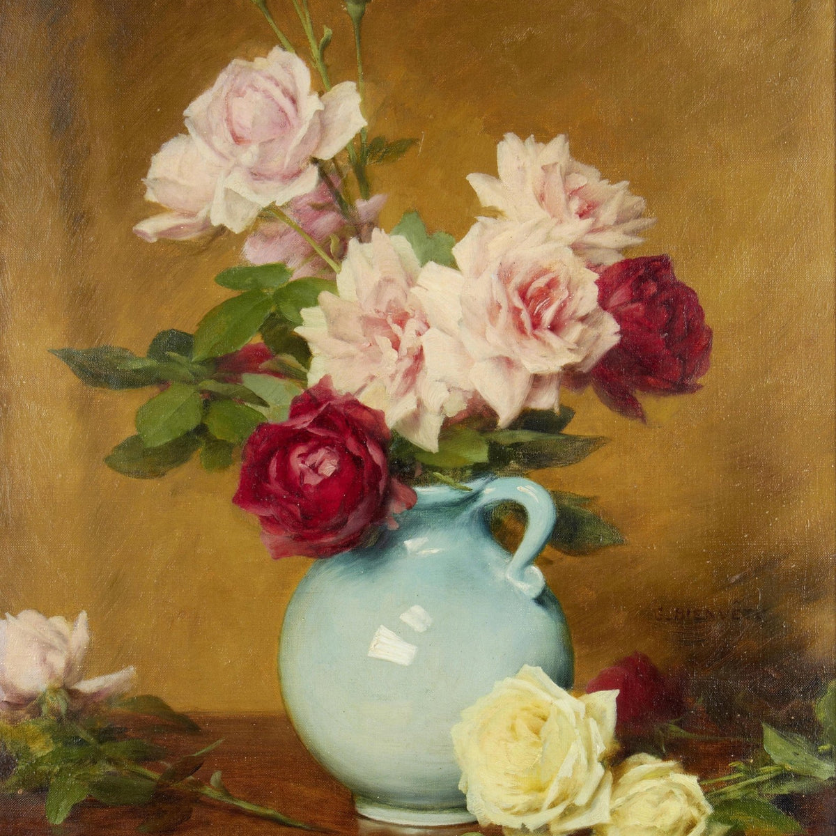 Hand - Painted Roses in Blue Vase Still Life – Floral Oil Painting - Oil Painting Haven