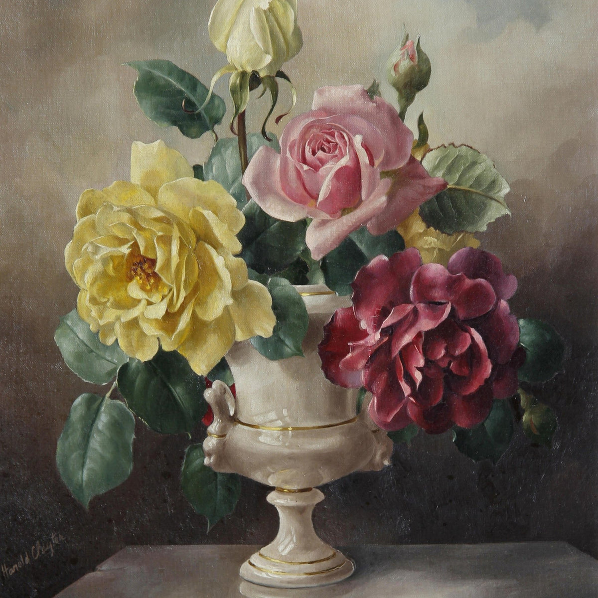 Hand - Painted Roses in Classic Vase Still Life – Floral Oil Painting - Oil Painting Haven