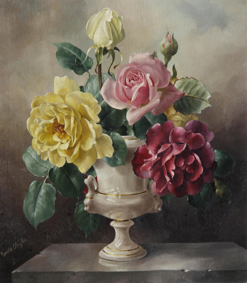 Hand - Painted Roses in Classic Vase Still Life – Floral Oil Painting - Oil Painting Haven