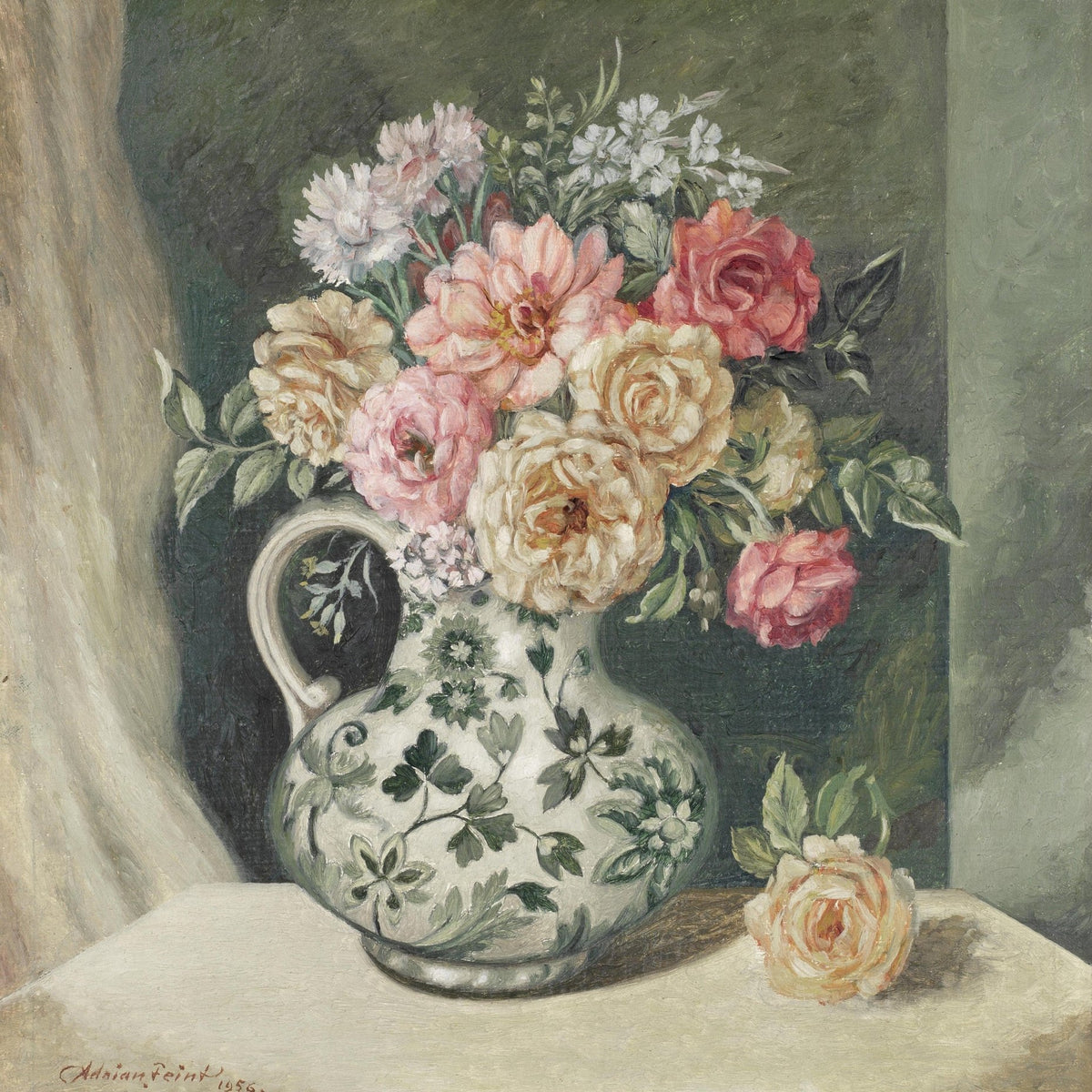 Hand - Painted Roses in Decorative Vase Still Life – Floral Oil Painting - Oil Painting Haven
