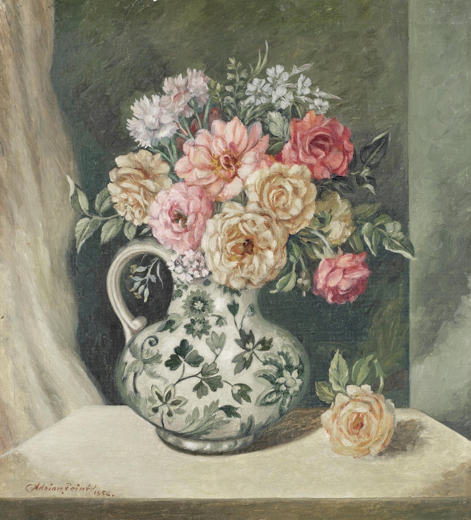 Hand - Painted Roses in Decorative Vase Still Life – Floral Oil Painting - Oil Painting Haven