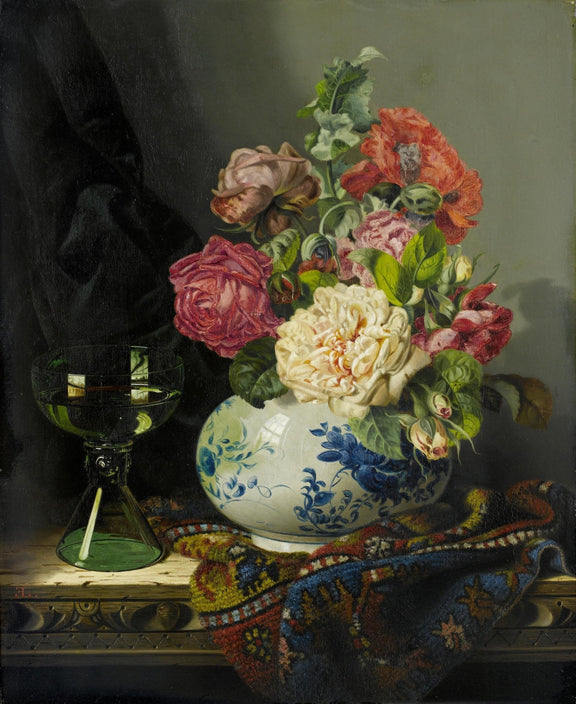 Hand - Painted Roses in Delft Vase Still Life – Floral Oil Painting - Oil Painting Haven