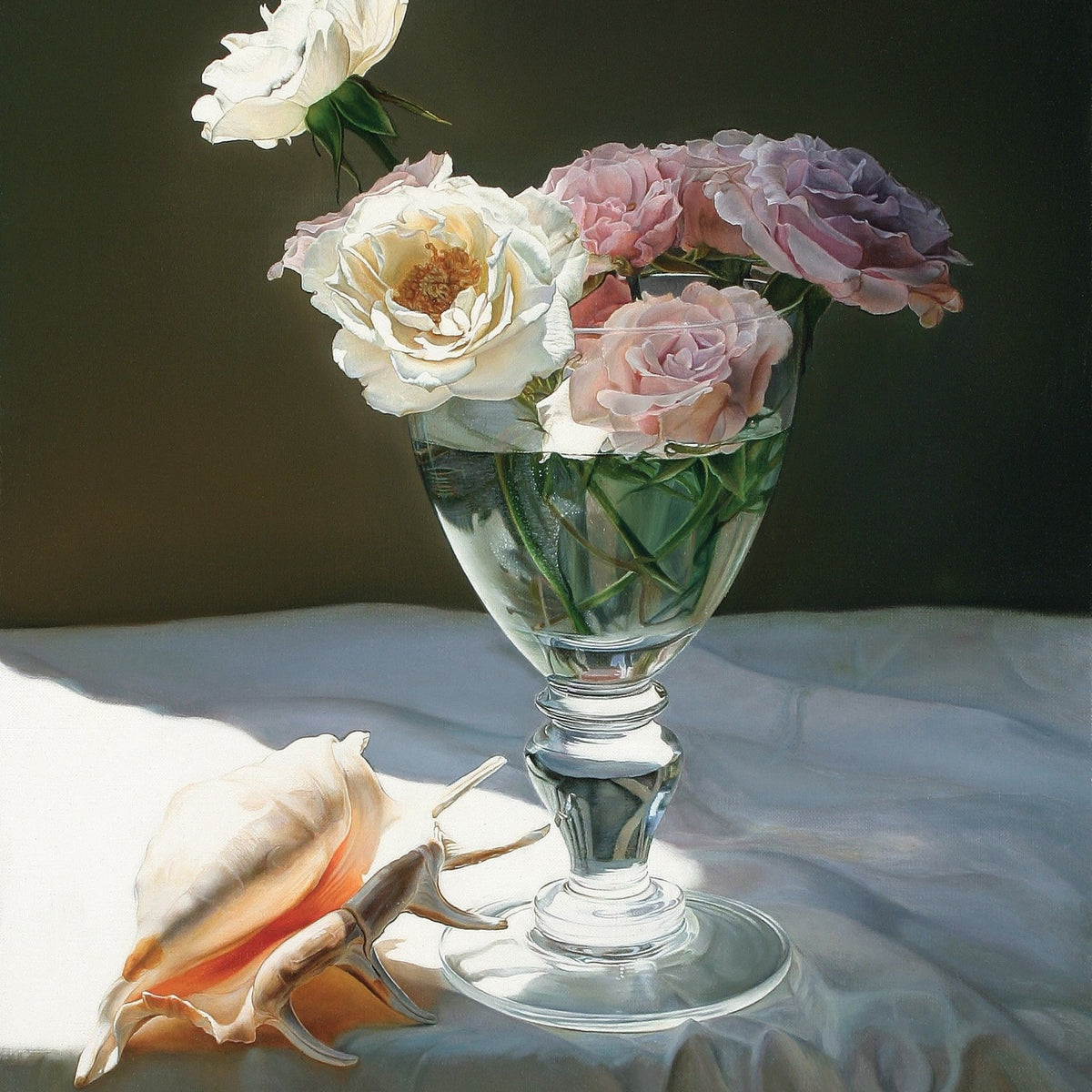 Hand - Painted Roses in Glass Vase Still Life Art – Floral Oil Painting - Oil Painting Haven