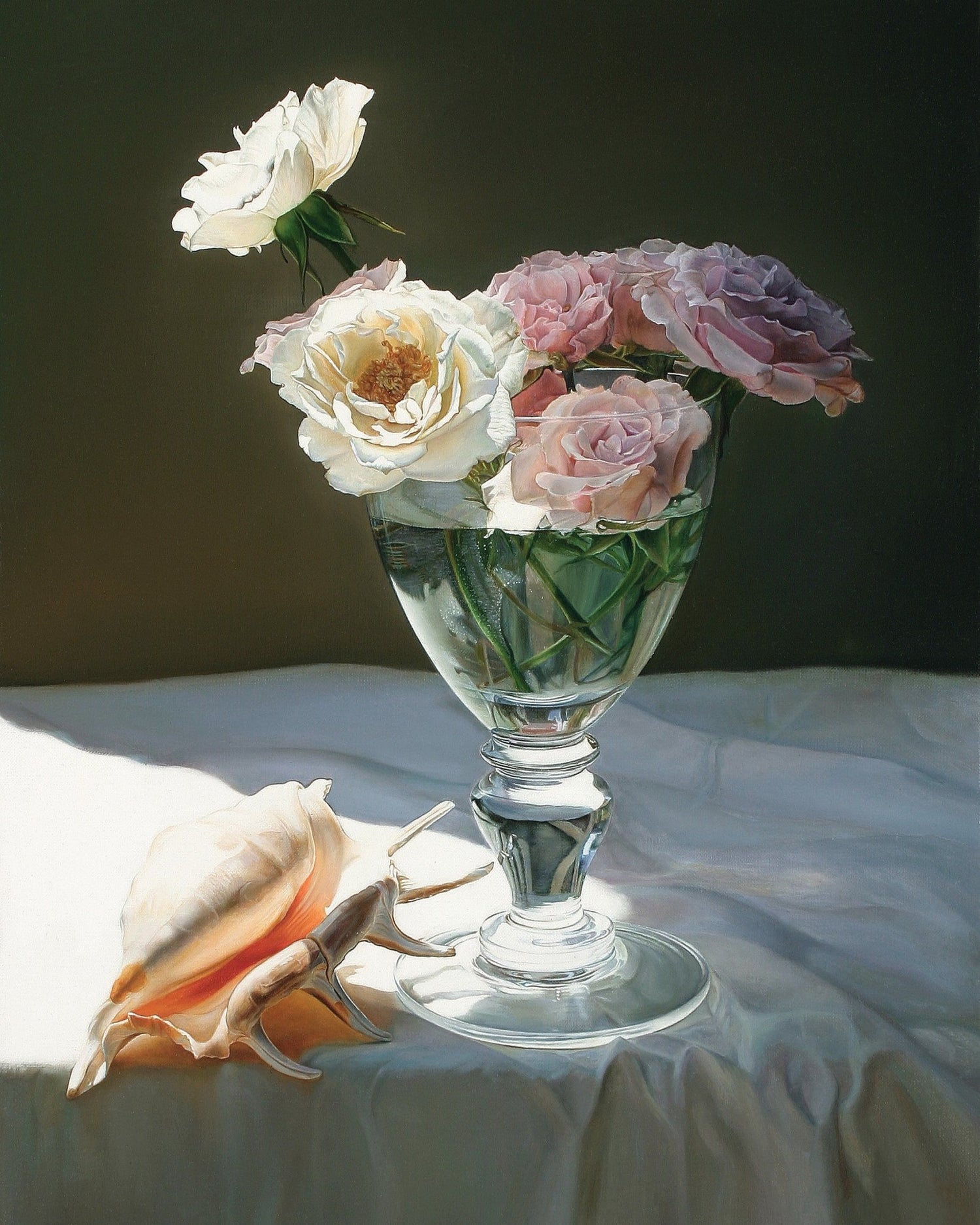 Hand - Painted Roses in Glass Vase Still Life Art – Floral Oil Painting - Oil Painting Haven
