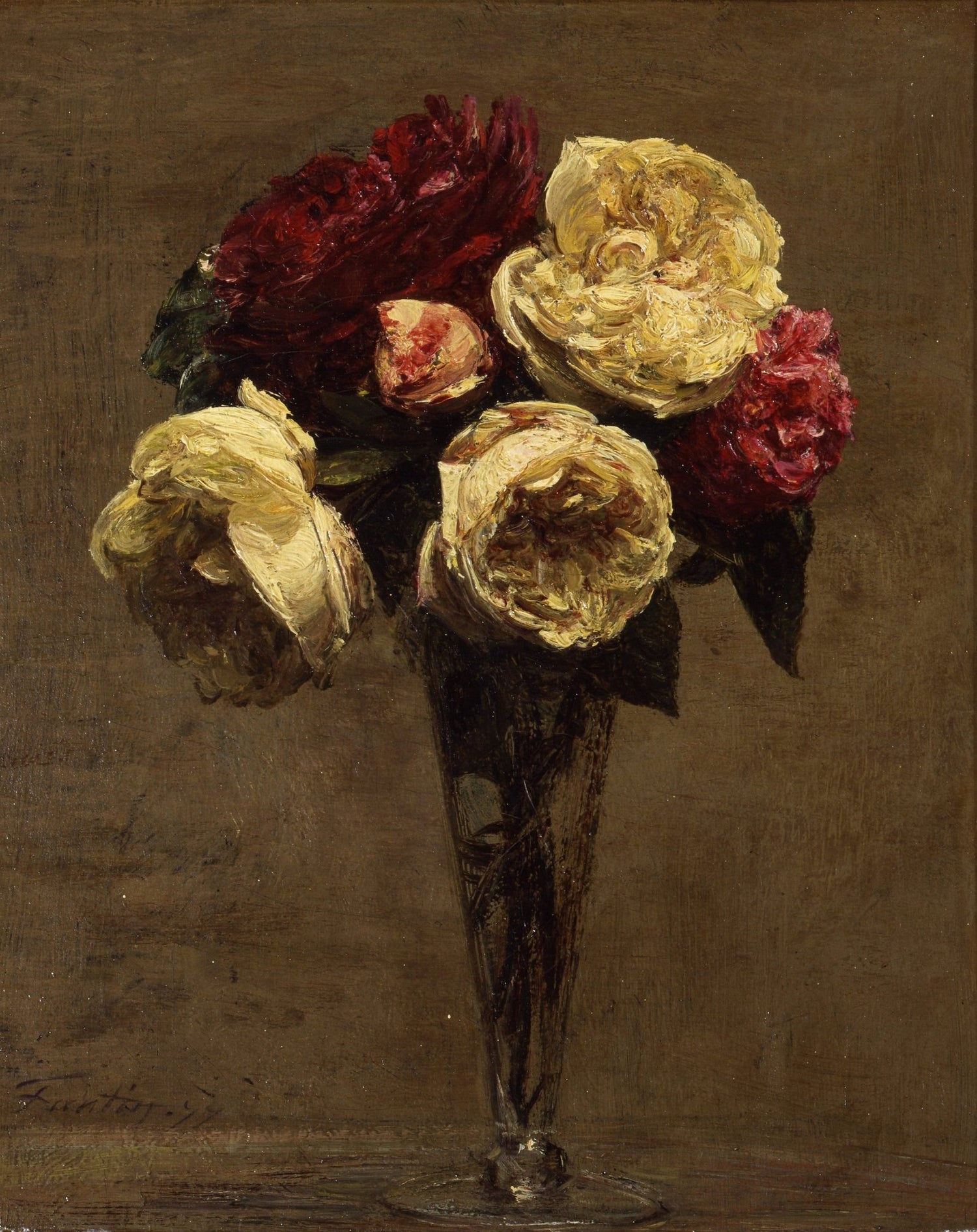 Hand - Painted Roses in Glass Vase Still Life - Floral Oil Painting - Oil Painting Haven