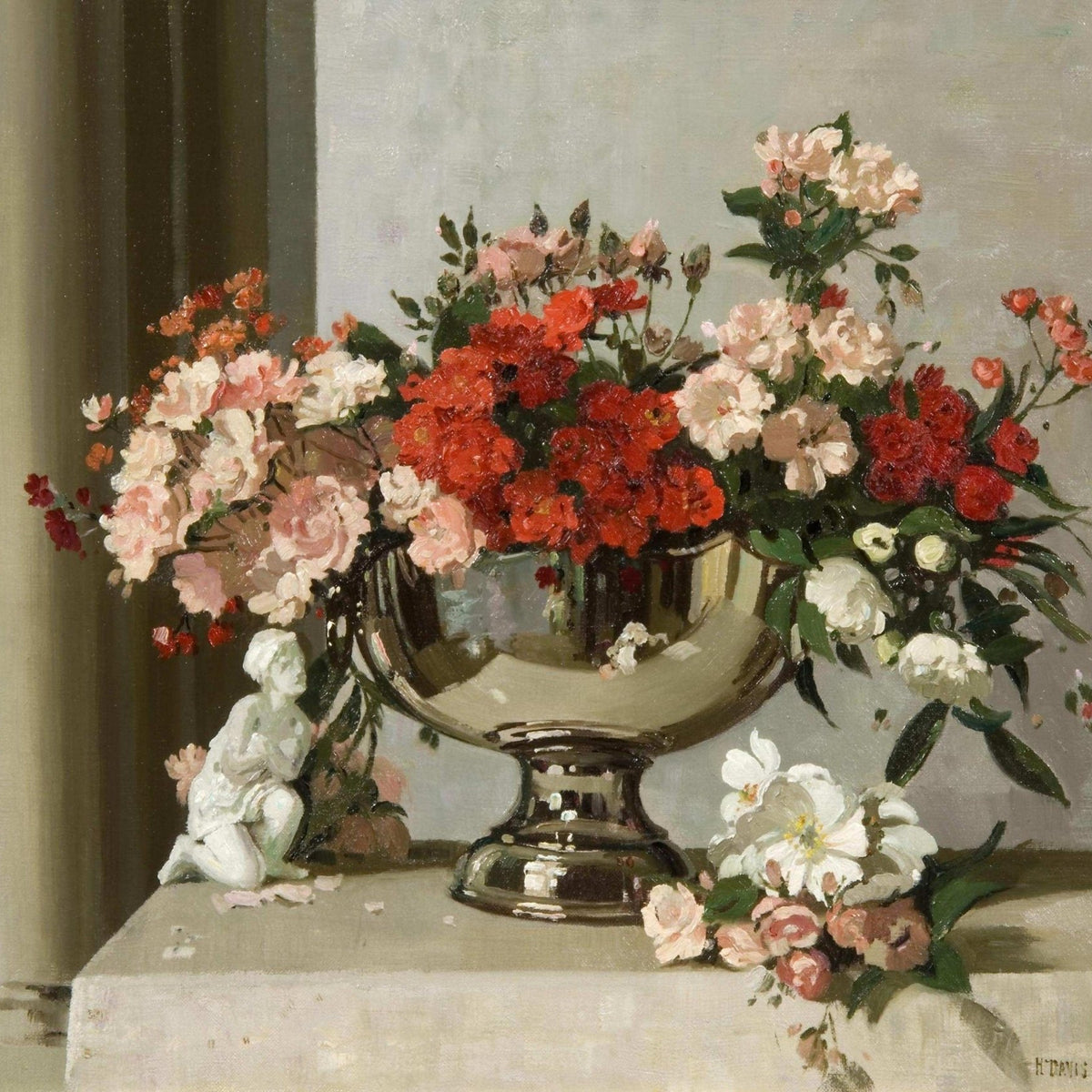 Hand - Painted Roses in Silver Vase Still Life – Floral Oil Painting - Oil Painting Haven