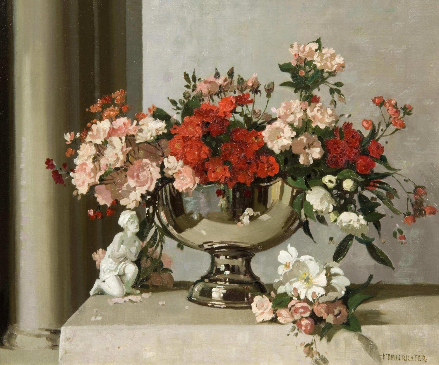 Hand - Painted Roses in Silver Vase Still Life – Floral Oil Painting - Oil Painting Haven