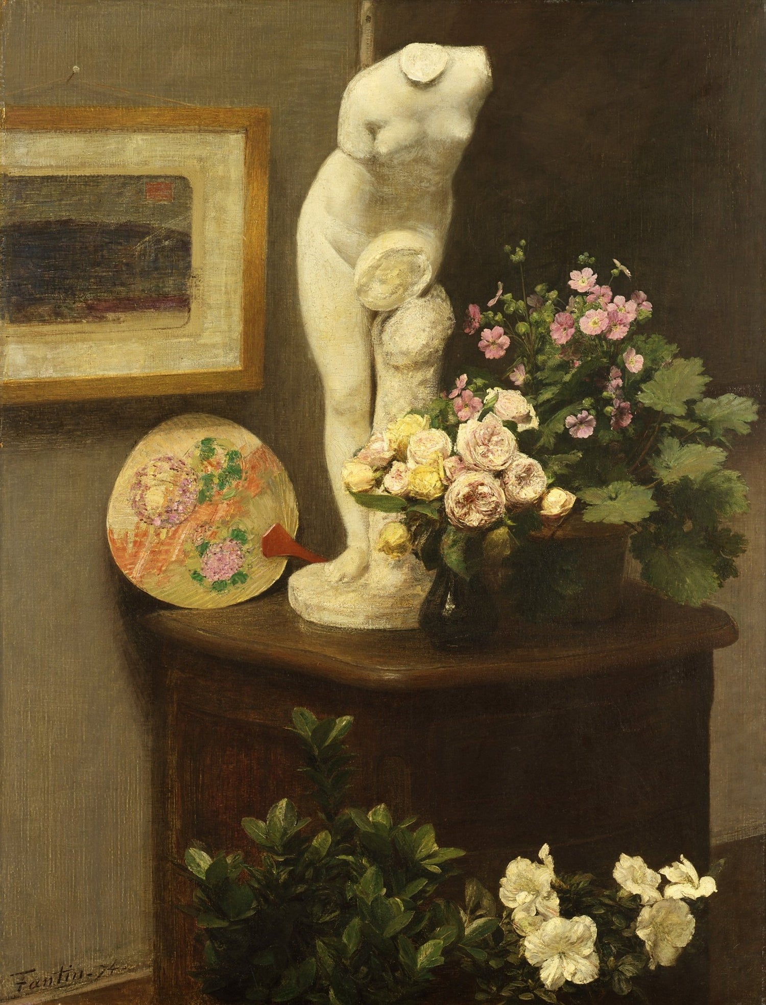 Hand - Painted Roses Still Life with Sculpture - Floral Oil Painting - Oil Painting Haven
